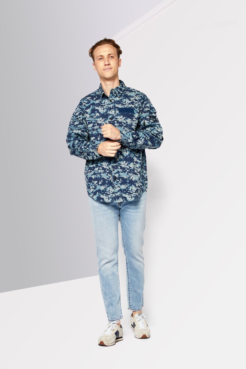 DIESEL Men Camouflage Long Sleeve Jacket Shirt, Navy Combo  - Image 4