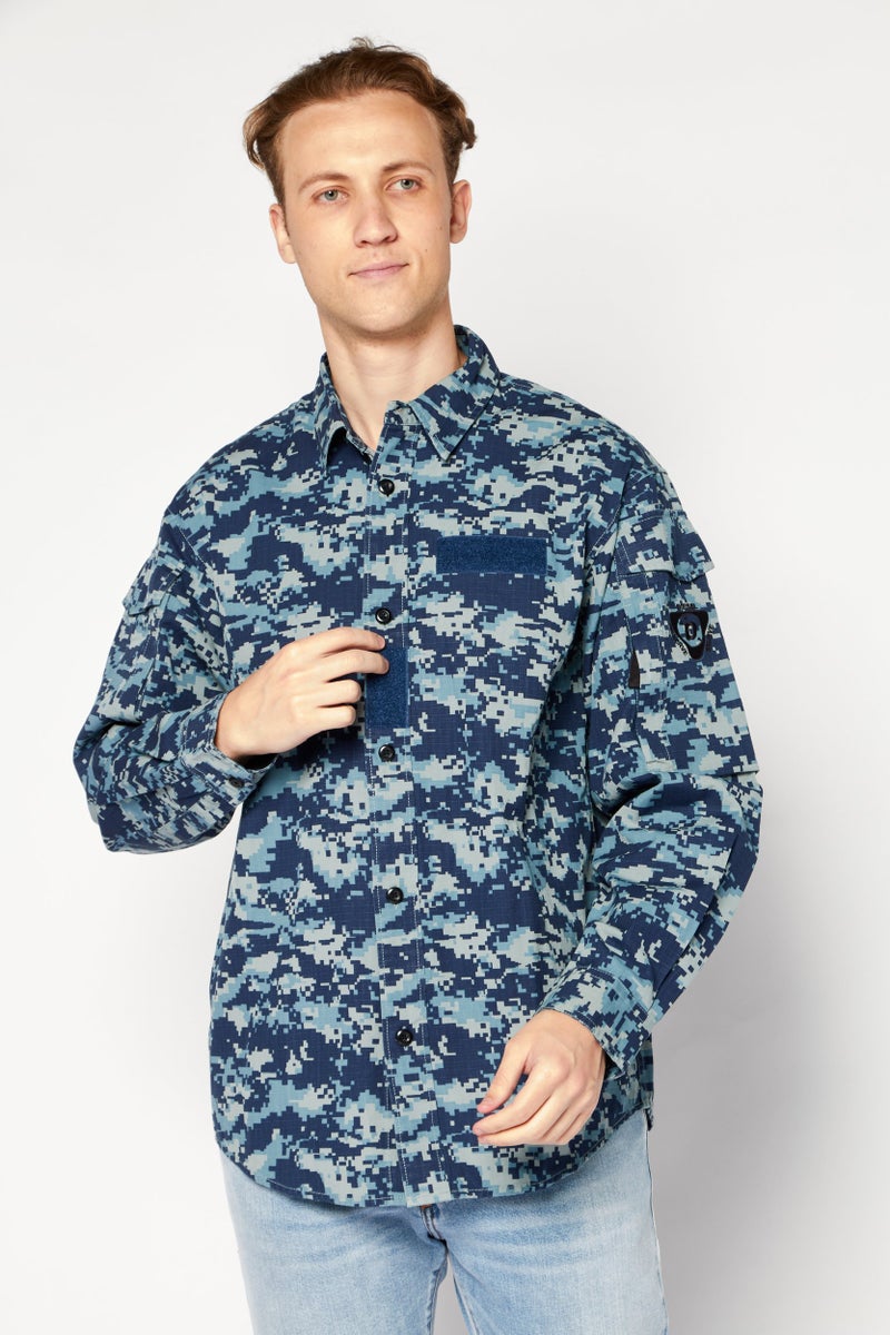 DIESEL Men Camouflage Long Sleeve Jacket Shirt, Navy Combo  - Image 1