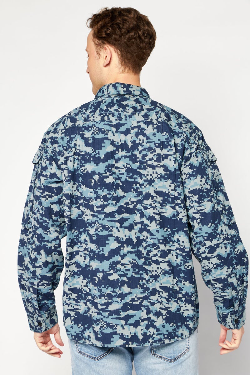 DIESEL Men Camouflage Long Sleeve Jacket Shirt, Navy Combo  - Image 3