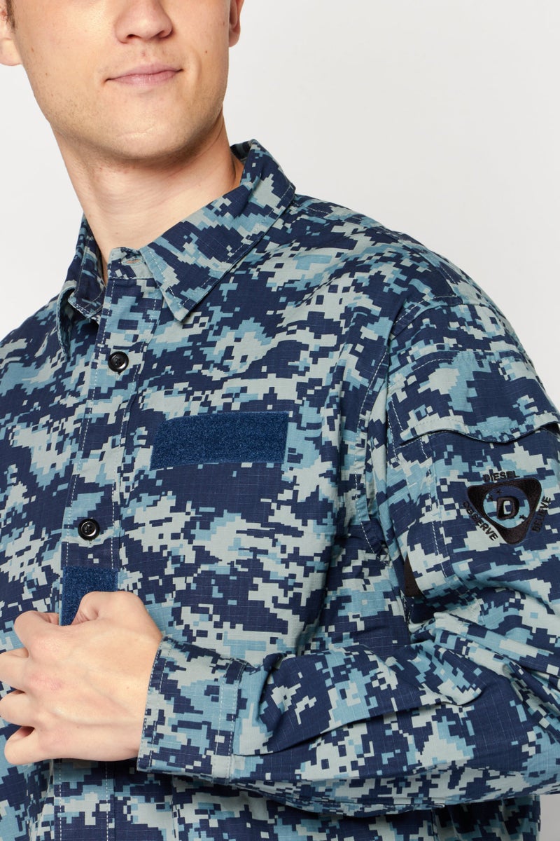 DIESEL Men Camouflage Long Sleeve Jacket Shirt, Navy Combo  - Image 2
