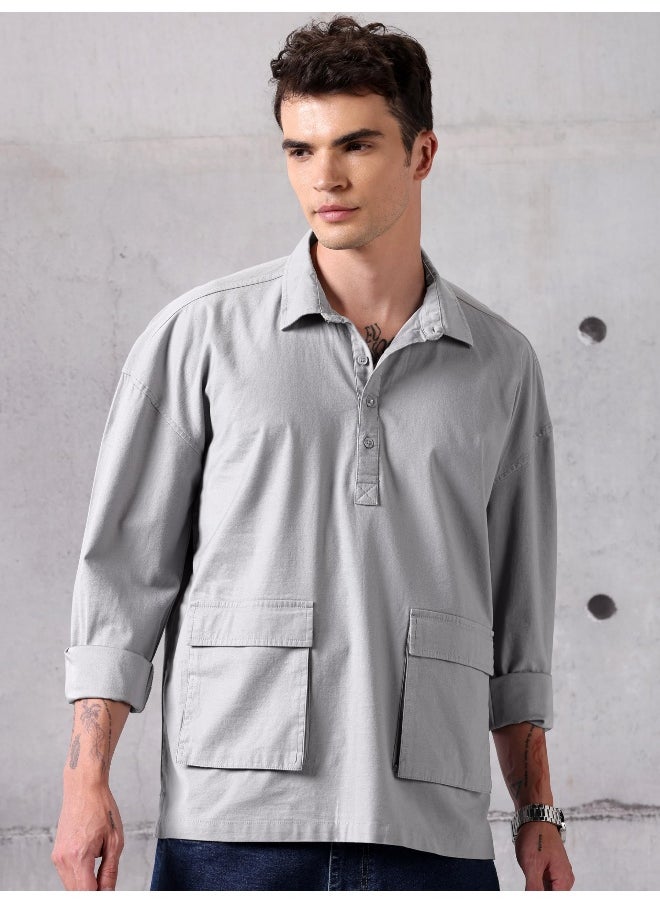 Beyoung Light Grey Oversized Urban Shirt for Men  - Image 1