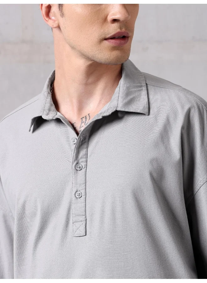 Beyoung Light Grey Oversized Urban Shirt for Men