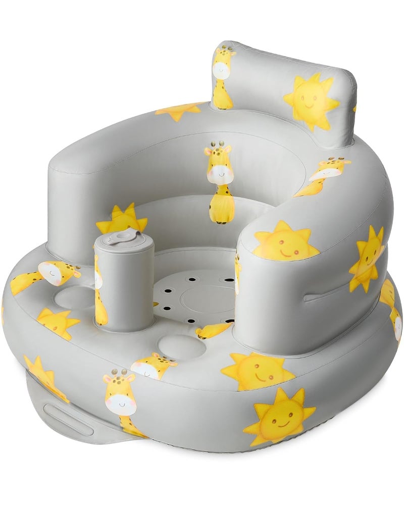 SplashEZ Inflatable Baby Seat SitUp Chair for Kids 3 Months to 3 Years BlowUp Baby Seat with Air Pump for Home Inflatable Sit Me Up Chair for Infant Back Support Floor Travel Giraffes