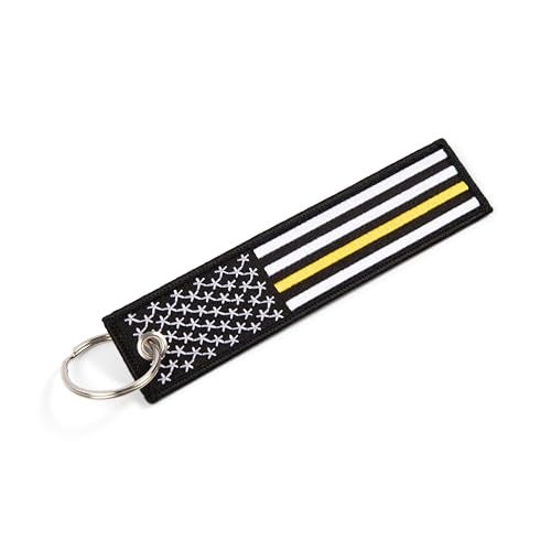 Great 1 Thin Gold Line American Flag Keychain Tag with Key Ring & Carabiner 2-Pack - Emergency Dispatcher/Tow Truck Driver/Security Guard - Image 2