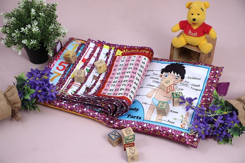 Keshav Creation Learning Cushion Pillow Book Kids with English | Alphabet, Numbers, Animal Names | Kids Learning Toys (Purple) - Image 3