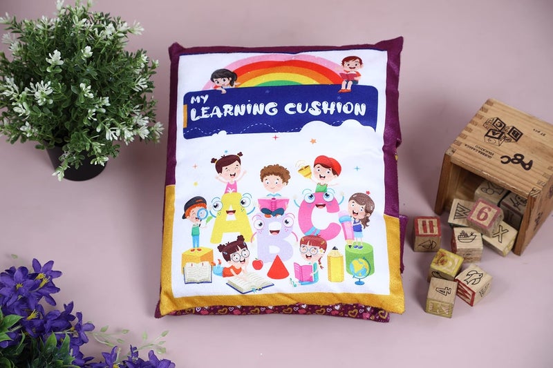 Keshav Creation Learning Cushion Pillow Book Kids with English | Alphabet, Numbers, Animal Names | Kids Learning Toys (Purple) - Image 2