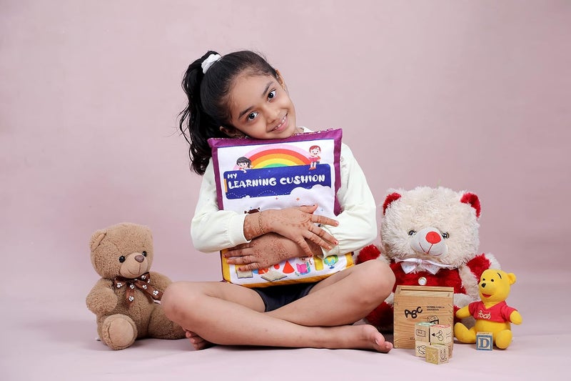 Keshav Creation Learning Cushion Pillow Book Kids with English | Alphabet, Numbers, Animal Names | Kids Learning Toys (Purple) - Image 4