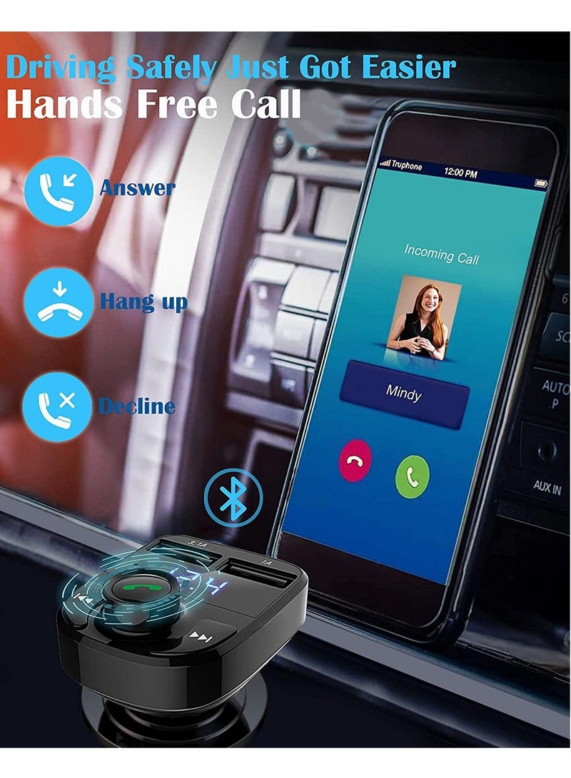 دوسالا Handsfree Call Car Charger Wireless Bluetooth FM Transmitter Radio Receiver&Mp3 Music Stereo Adapter Dual USB Port Charger Compatible for All Smartphones Samsung Galaxy I phone - Image 2