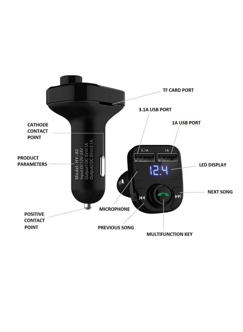 دوسالا Handsfree Call Car Charger Wireless Bluetooth FM Transmitter Radio Receiver&Mp3 Music Stereo Adapter Dual USB Port Charger Compatible for All Smartphones Samsung Galaxy I phone - Image 4