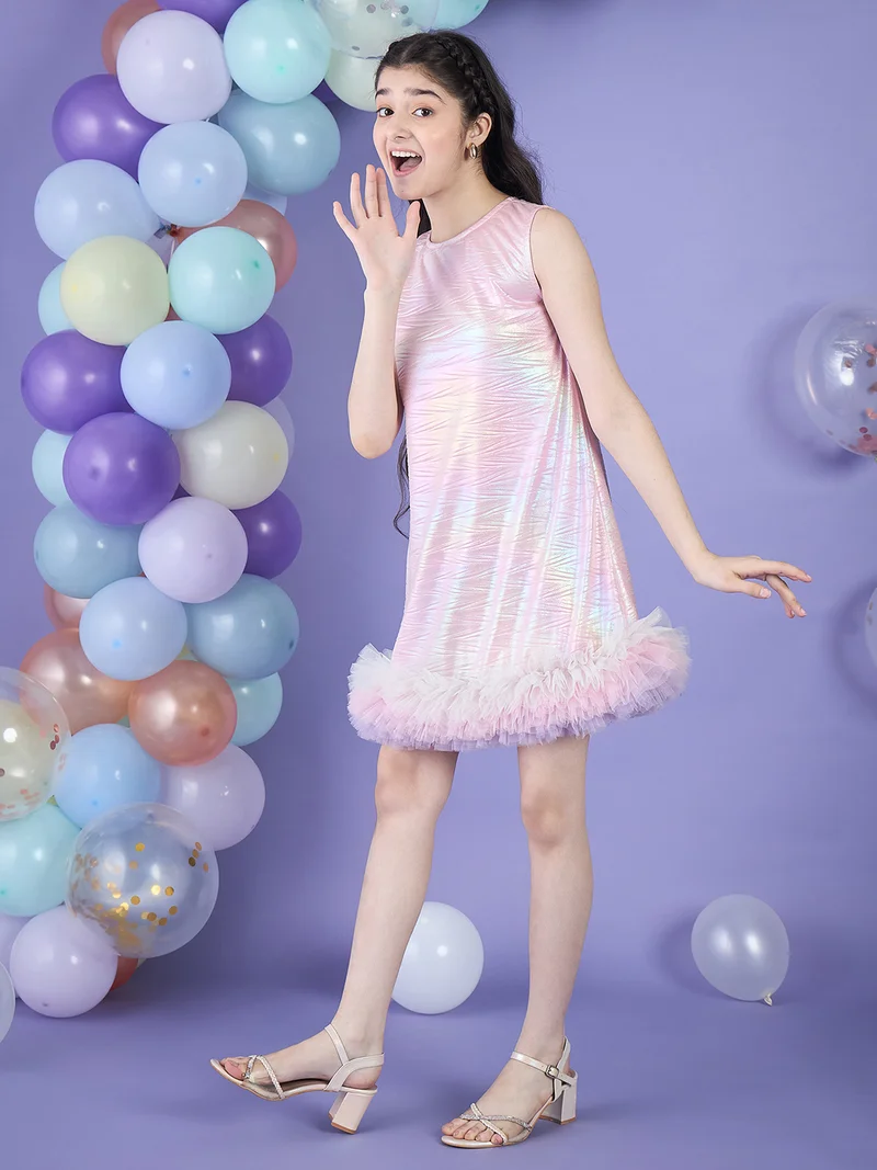 Cherry & Jerry Girl A-Line Pink Holographic Knee Length Dress