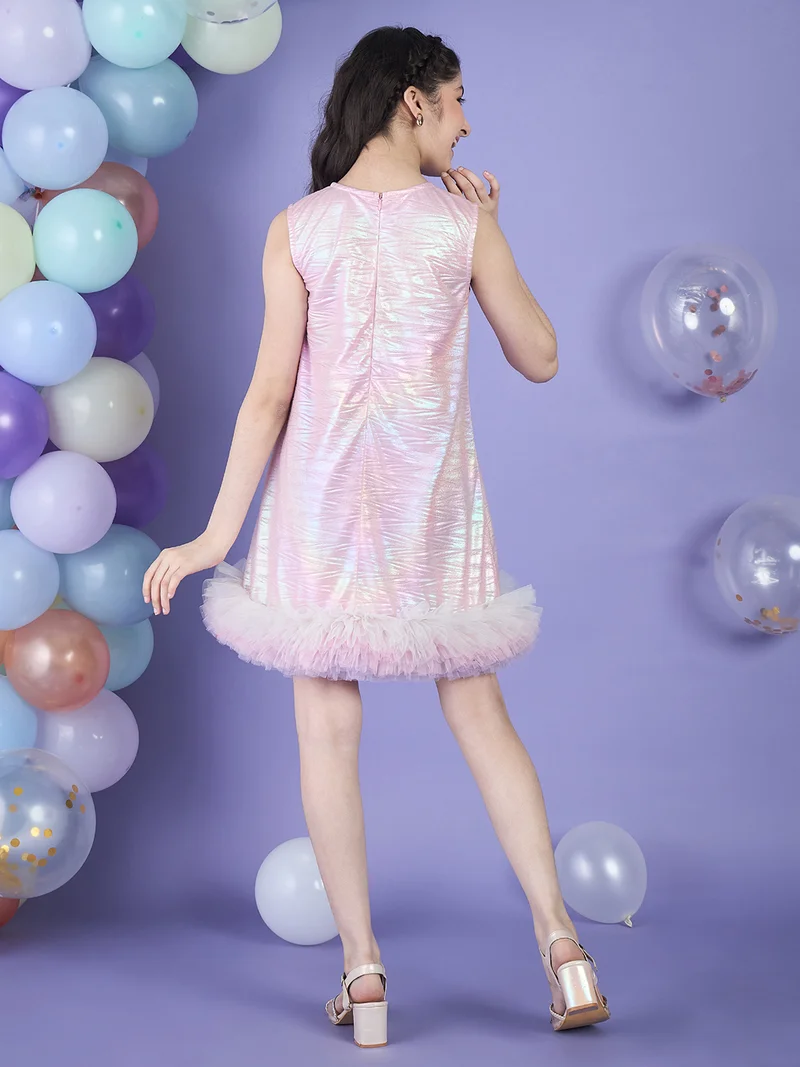 Cherry & Jerry Girl A-Line Pink Holographic Knee Length Dress