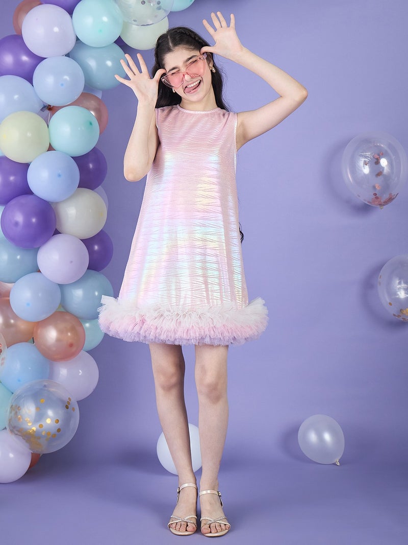 Cherry & Jerry Girl A-Line Pink Holographic Knee Length Dress - Image 5