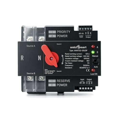 amiciSmart Dual Power Automatic Control Transfer Switch 230VAC, 125A Changeover Switch (Single Phase) - Image 1