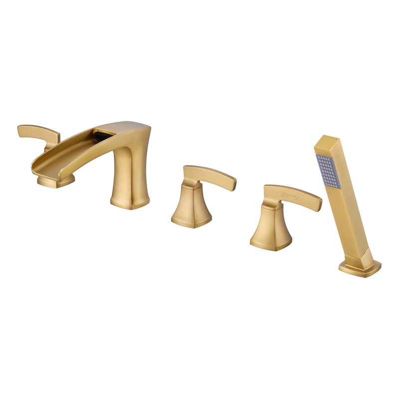 Artiqua Roman Tub Faucet Waterfall Tub Filler Brushed Gold Deck Mount Bathtub Faucets 5 Hole Brass Bathroom Faucets with Hand Shower - Image 2