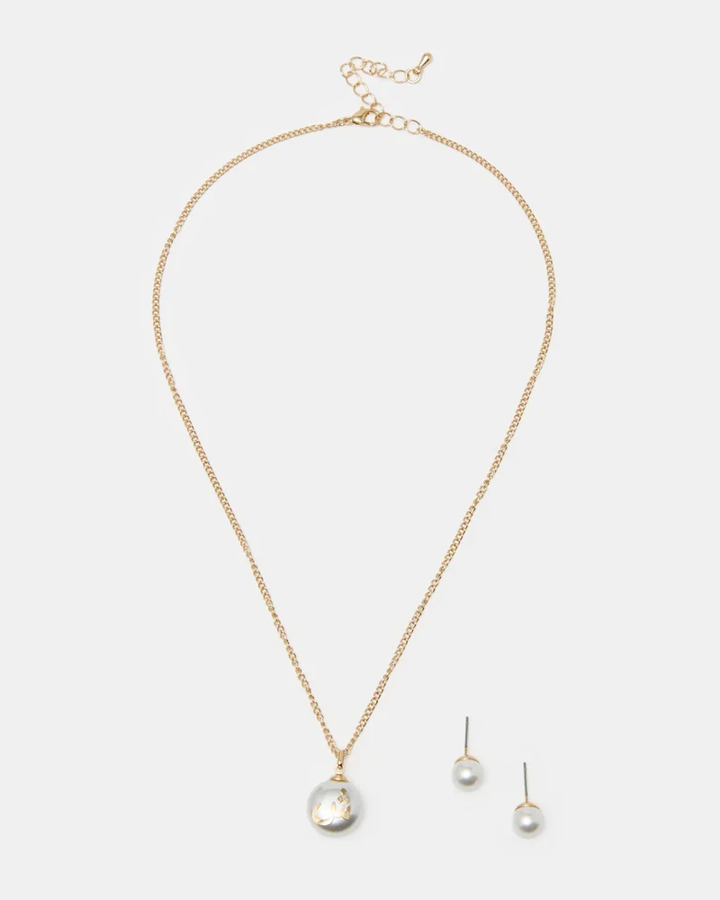 REDTAG Women Gold Letter Shiin Necklace Set