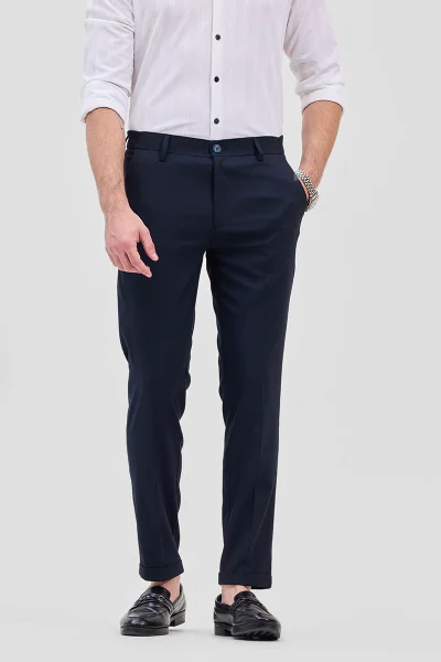 SNITCH Navy Stretch Slim Fit Trousers