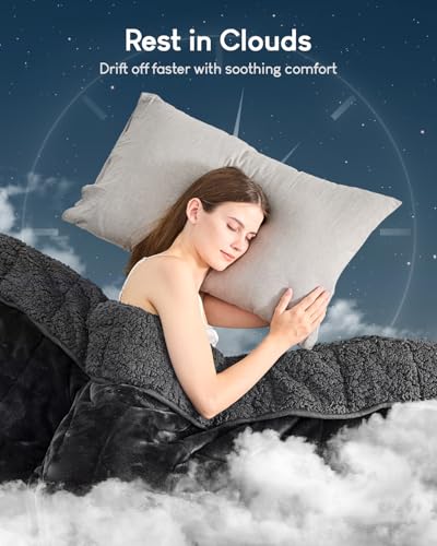 Cottonblue Sherpa Fleece Weighted Blanket 15lbs for Twin/Full Ded - Plush Bed Blanket for Deep Sleep and Relaxation, Heavy Calm Blankets with Glass Beads, 48x72 Inches, Black - Image 2