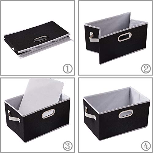 PRANDOM Fodable Storage Baskets for Closet [5-pack] Decorative Fabric Storage Bins Cubes with Leather/Metal Handles for Shelves Bedroom Living Room Black (11.5x8.5x6.7 Inch) - Image 5