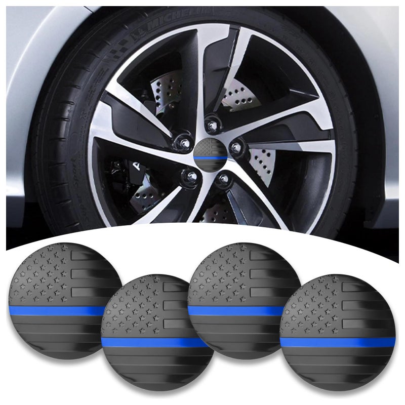 4PCS American Flag Car Wheel Center Caps StickerWheel Hub Caps Sticker Compatible with 56mm22 Inch Wheel Hub CapsAutomotive Exterior Accessories Center Caps for Rims Car Decorations Black Blue