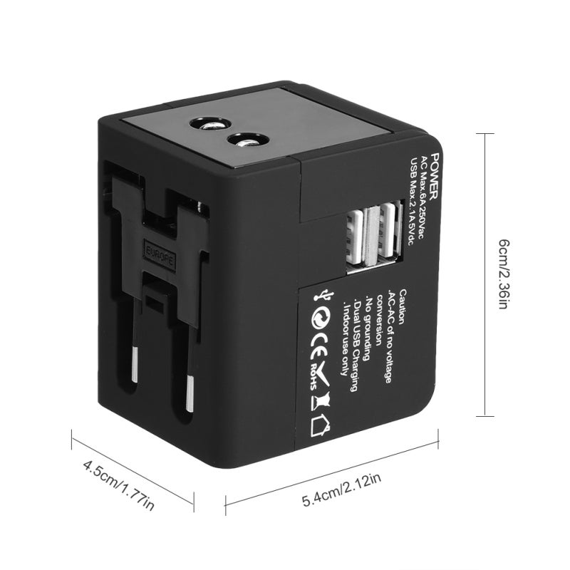 موصل شحن عالمي: سقاطة قابلة للطي، ومفتاحان USB - شحن متزامن سريع، وحماية كاملة - موصل سفر عالمي للسفر الدولي والأجهزة التي تعمل بالطاقة عبر USB - Image 3