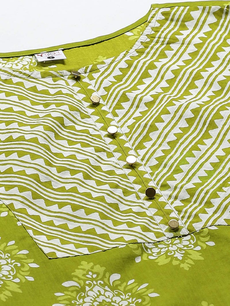 Yash Gallery Women's Cotton Floral Printed Straight Kurta Palazzo Set for Women (1277YKGREEN_Green_Large) - Image 5