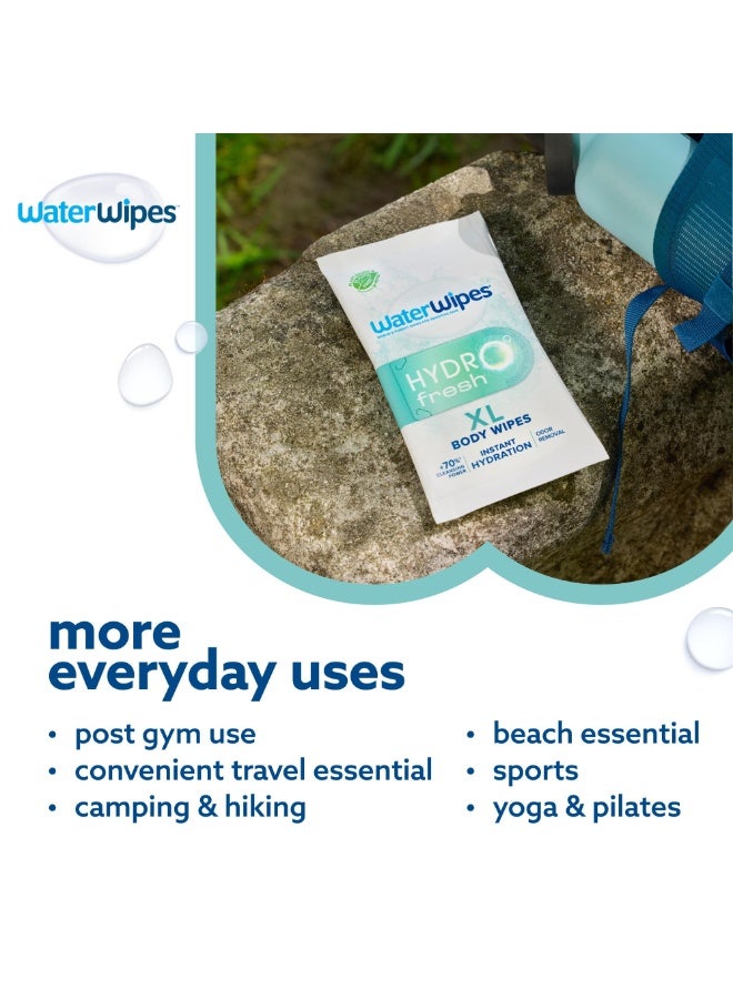 WaterWipes HydroFresh Refresh Wipes, Stay Clean & Refreshed, XL Body Cleaning Wipe, Instant Cleanliness, Odor & Sweat Removal, Ideal for Gym, Travel & Outdoor Use, 64 Count (8 pack) - Image 4