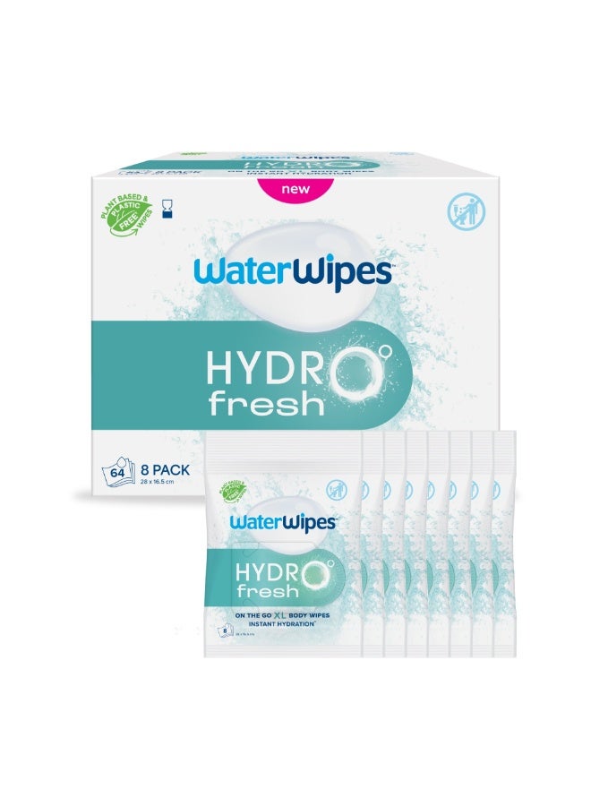 WaterWipes HydroFresh Refresh Wipes, Stay Clean & Refreshed, XL Body Cleaning Wipe, Instant Cleanliness, Odor & Sweat Removal, Ideal for Gym, Travel & Outdoor Use, 64 Count (8 pack) - Image 1