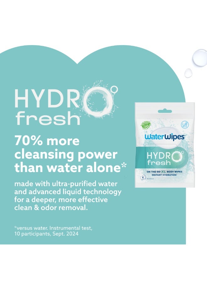 WaterWipes HydroFresh Refresh Wipes, Stay Clean & Refreshed, XL Body Cleaning Wipe, Instant Cleanliness, Odor & Sweat Removal, Ideal for Gym, Travel & Outdoor Use, 64 Count (8 pack) - Image 2