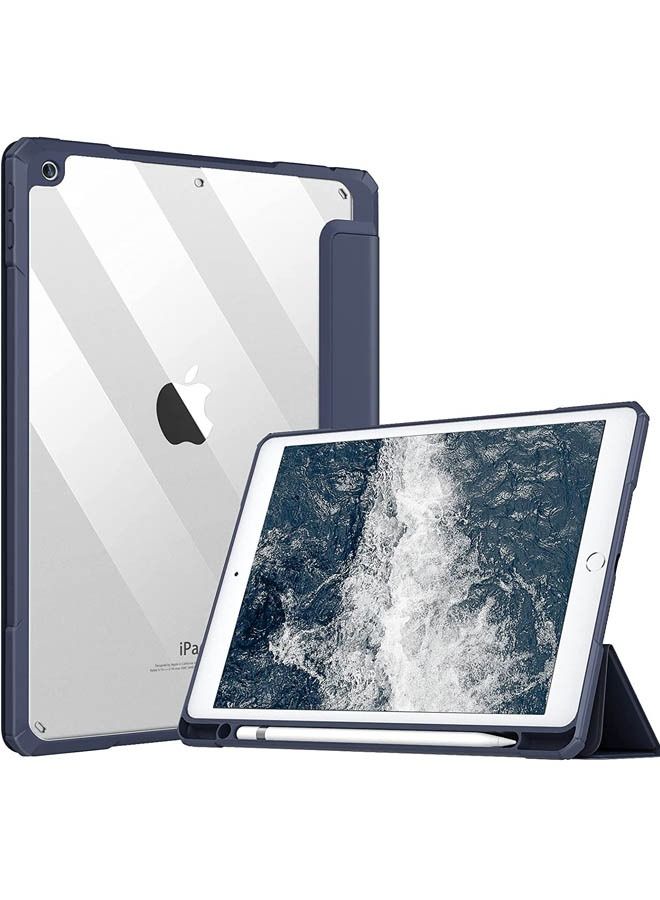 Captaintech Protective Case Cover For Apple iPad 10.2 inch (2021/2020/2019) Generation with Pencil Holder, 【Support Apple Pencil Charging and Touch ID】, Clear Transparent Case with Auto Wake/Sleep,Blue - Image 1