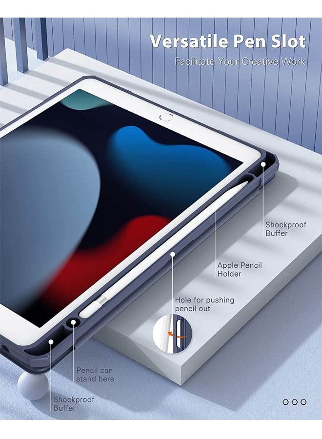 Captaintech Protective Case Cover For Apple iPad 10.2 inch (2021/2020/2019) Generation with Pencil Holder, 【Support Apple Pencil Charging and Touch ID】, Clear Transparent Case with Auto Wake/Sleep,Blue - Image 3