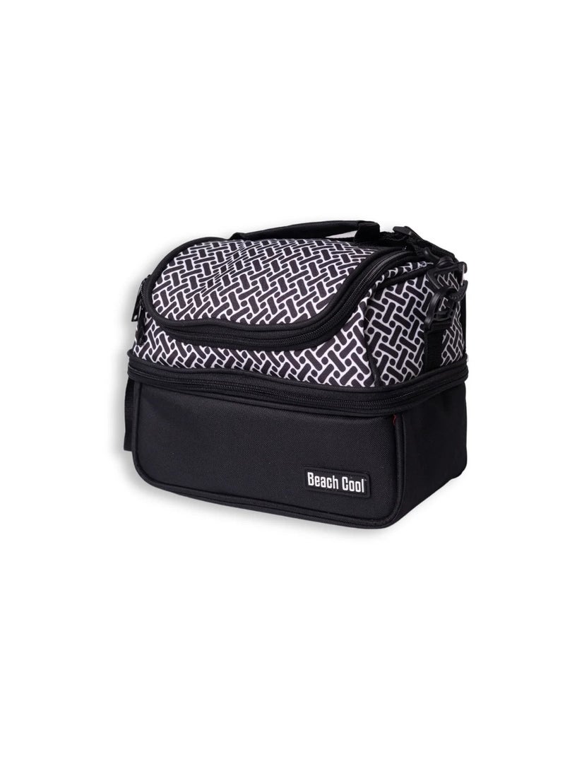 Beach Cool 7 liter Lunch Bag Thermal Double Pocket Beach cool-Black with a geometric pattern in shades of gray  - Image 1