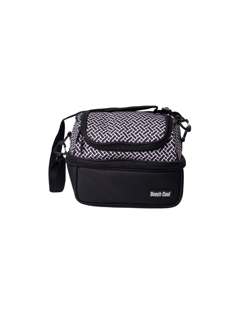 Beach Cool 7 liter Lunch Bag Thermal Double Pocket Beach cool-Black with a geometric pattern in shades of gray  - Image 2