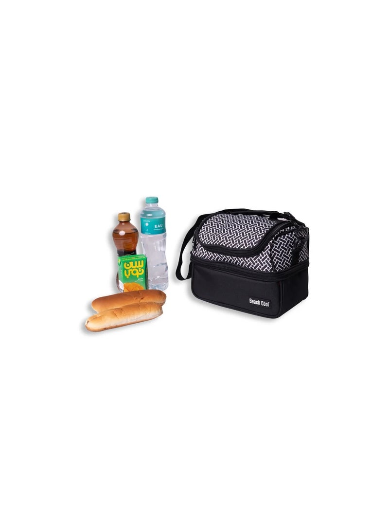 Beach Cool 7 liter Lunch Bag Thermal Double Pocket Beach cool-Black with a geometric pattern in shades of gray  - Image 3