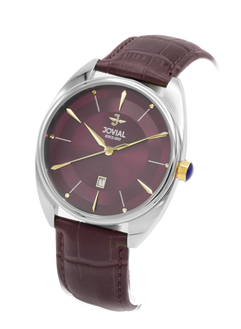 JOVIAL 5221 GSLQ 36 E Men's Watch, Purple Dial, Quartz, Date Display, Leather strap,40mm - Image 2