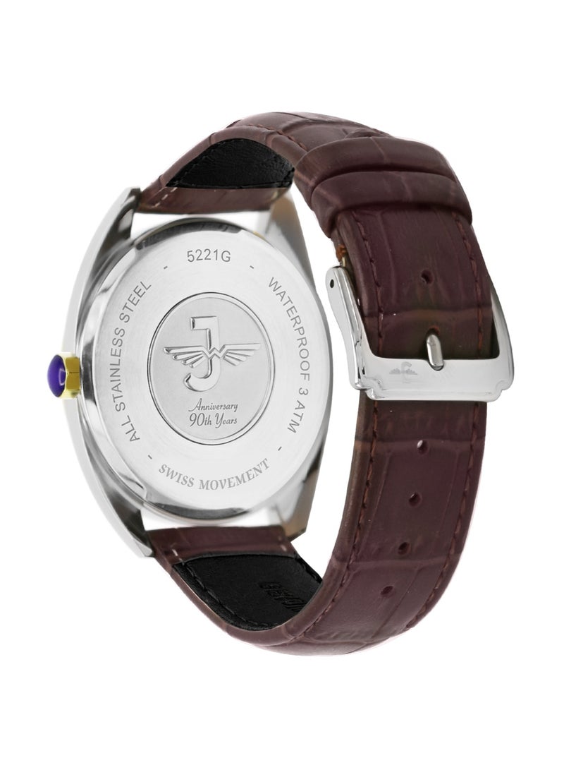 JOVIAL 5221 GSLQ 36 E Men's Watch, Purple Dial, Quartz, Date Display, Leather strap,40mm - Image 3