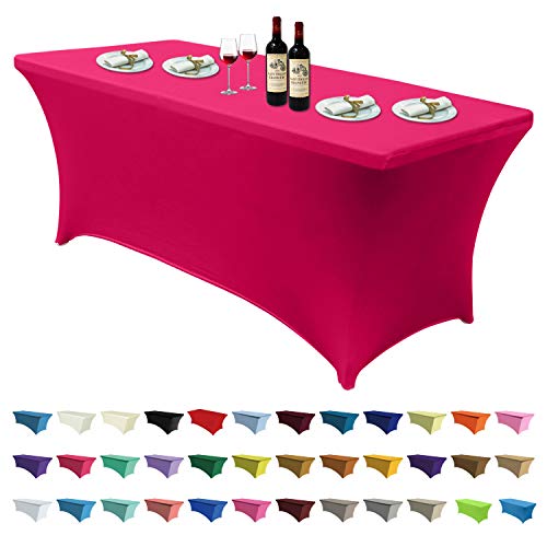 ABCCANOPY 6 FT Spandex Table Cover Stretch Fitted Wrinkle Resistant Tablecloth Reuse for Rectangular Folding Table Patry Event Wedding Banquet Protector Magenta