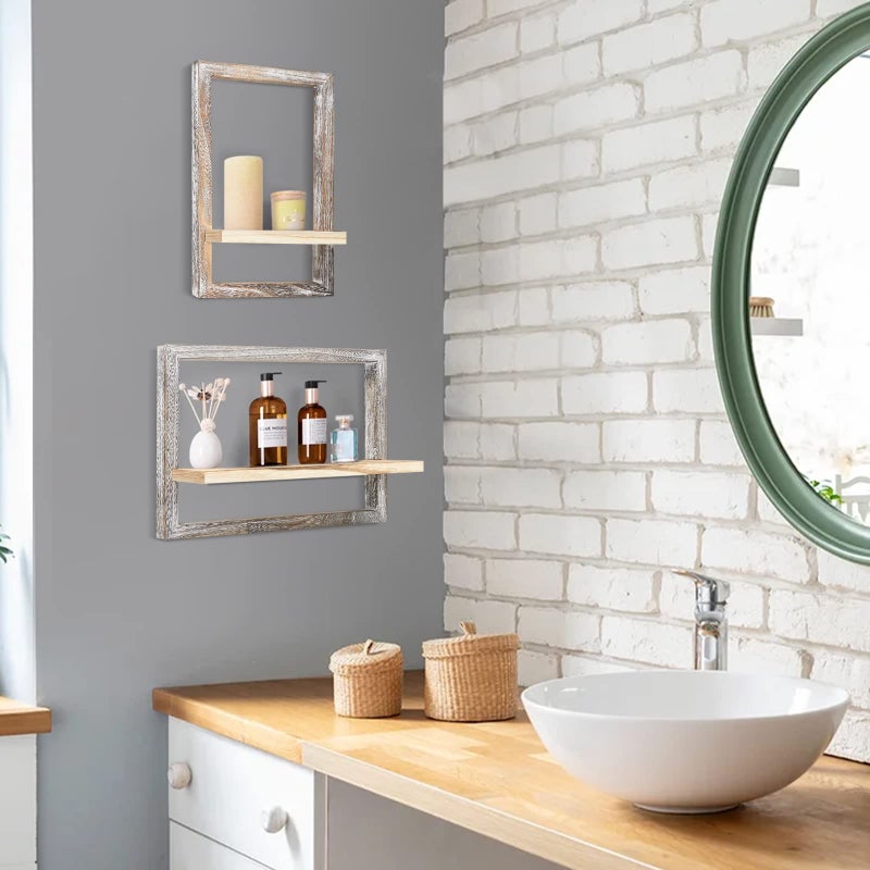 idee-home Floating Shelves for Wall, Rustic Square Hanging Floating Shelves Set of 4 Wood, Wall Decor Mounted Bathroom, Living Room, Kitchen Storage - Image 5