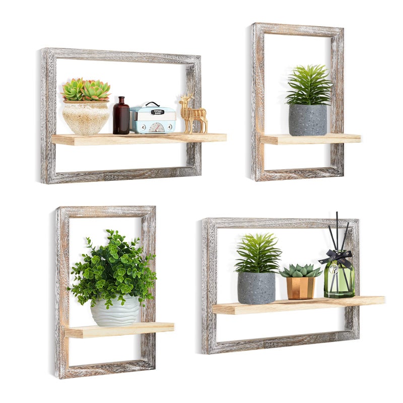 idee-home Floating Shelves for Wall, Rustic Square Hanging Floating Shelves Set of 4 Wood, Wall Decor Mounted Bathroom, Living Room, Kitchen Storage - Image 1