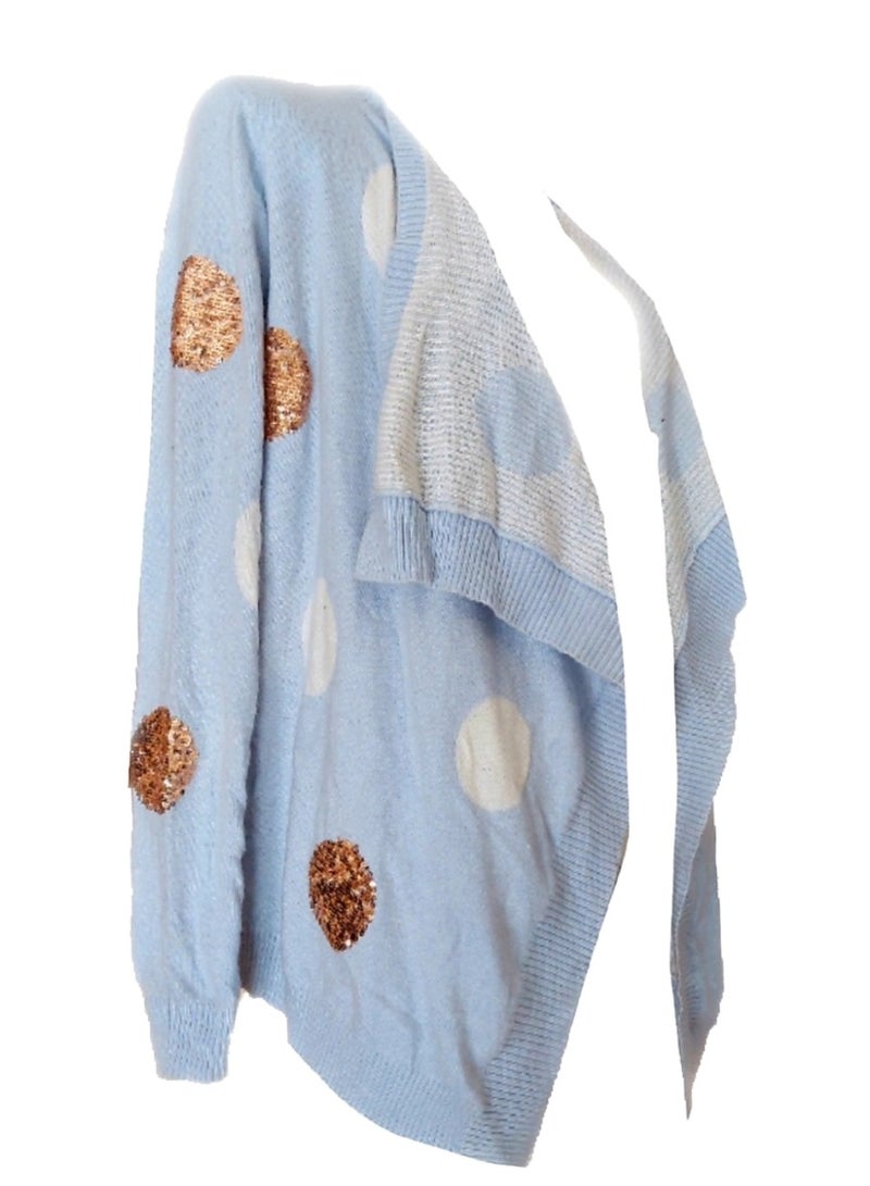 Women Winter Opened Knit Cardigan with Sequin Circles  - Image 1