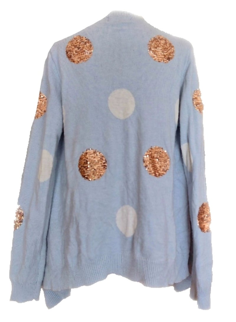 Women Winter Opened Knit Cardigan with Sequin Circles  - Image 2