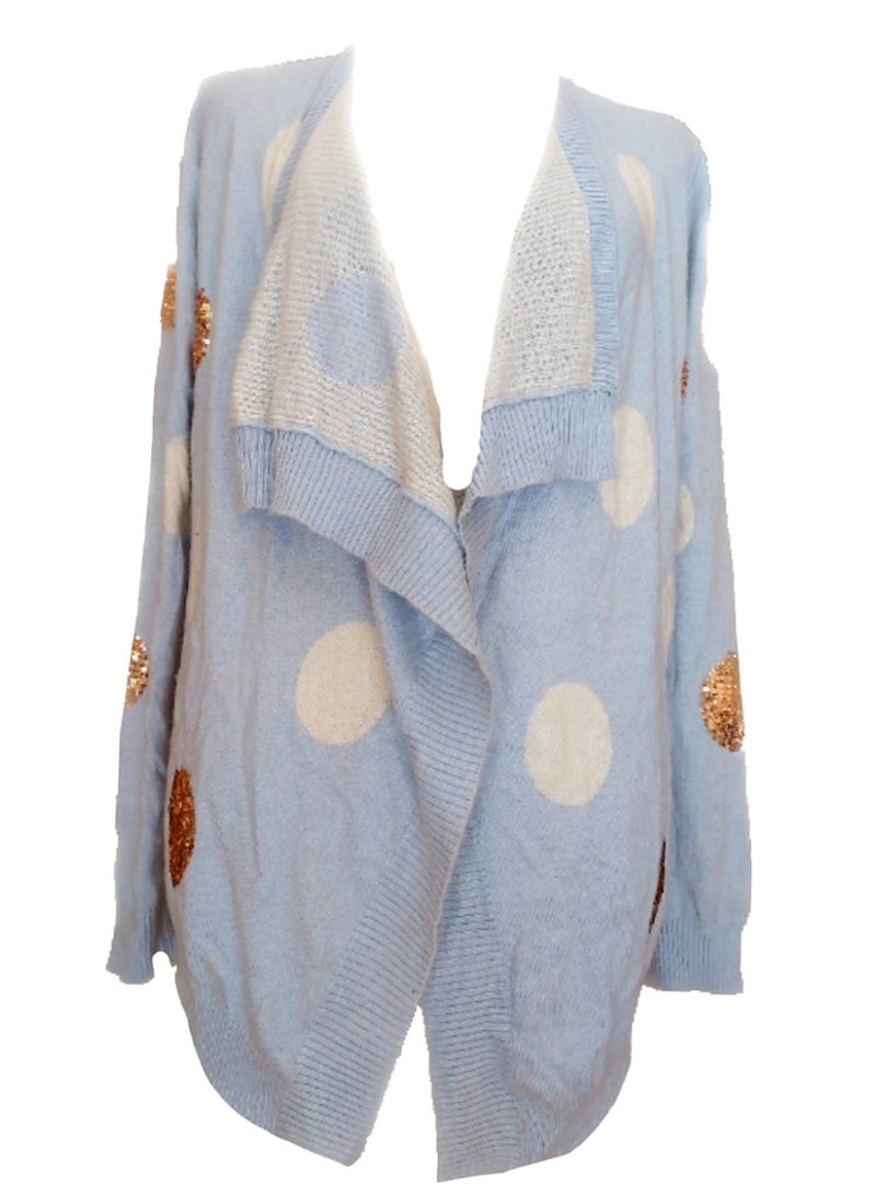 Women Winter Opened Knit Cardigan with Sequin Circles  - Image 3