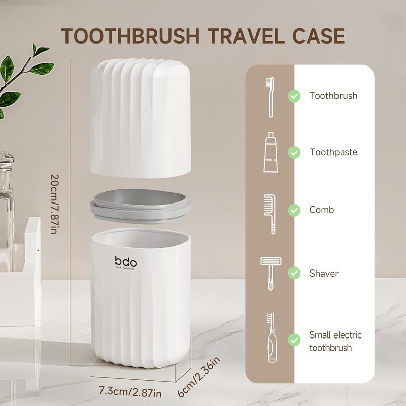 SHOTAY Toothbrush Travel Case, 2 in 1 Toothbrush Holder and Rinse Cup, Large Capacity Toothbrush Cup with Cover, Portable Travel Toothbrush Holder for Traveling, Camping, Trip - White - 1pcs - Image 2