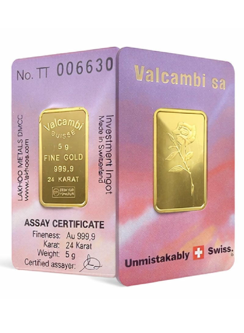 valcambi Guru Jewellers Valcambi Suisse 24K Gold Bar 5g 999.9 Purity Swiss Design - Image 3