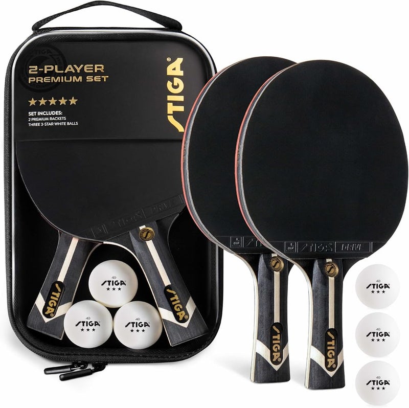 ستيجا مجموعة تنس الطاولة من STIGA Premium لعبتين – تشمل 2 مضرب معتمد من ITTF، 3 كرات بينج بونج بيضاء ذات 3 نجوم، وحقيبة للنقل - Image 1