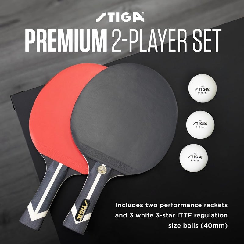 ستيجا مجموعة تنس الطاولة من STIGA Premium لعبتين – تشمل 2 مضرب معتمد من ITTF، 3 كرات بينج بونج بيضاء ذات 3 نجوم، وحقيبة للنقل - Image 2