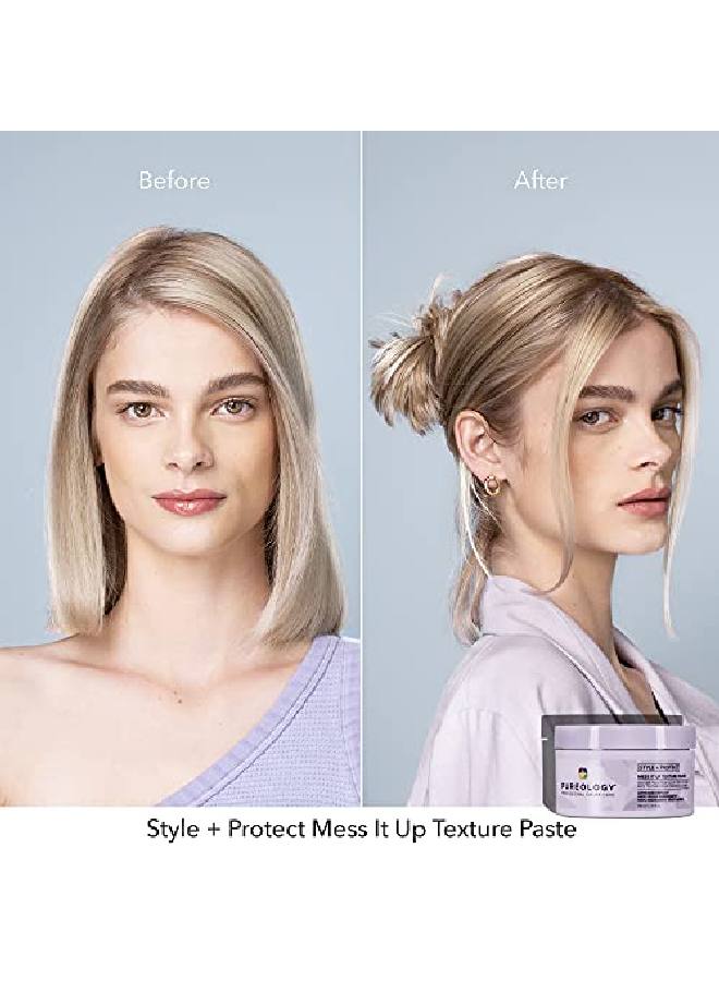PUREOLOGY Style + Protect Mess It Up Texture Paste ; For Colortreated Hair ; Medium Hold Texture & Shine ; Sulfatefree ; Vegan ; Updated Packaging ; 3.4 Fl. Oz. ; - Image 4