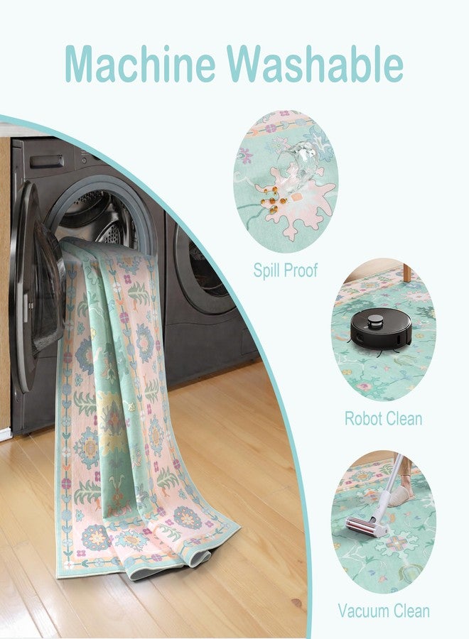 لايف بوكس سجادة أوشاك قابلة للغسل من لايف بوكس، سجادة مانعة للانزلاق مقاس 5 × 7 لغرفة النوم، سجادة تركية زهرية بنقوش بوهيمية عتيقة، سجادة غرفة طعام بألوان باستيل ناعمة، سجادة داخلية لغرفة المعيشة، ديكور غرفة الأطفال - Image 5