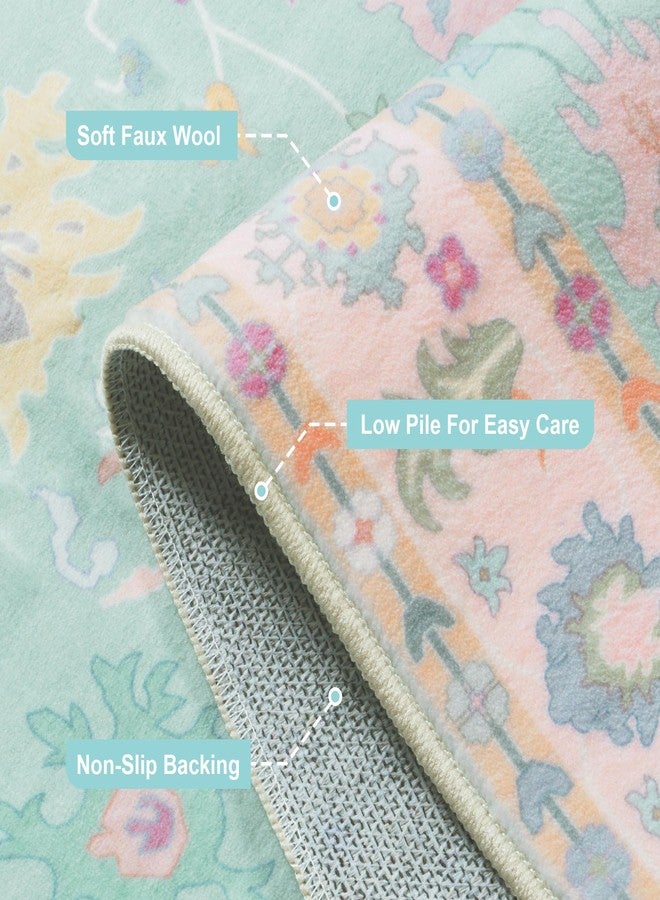 لايف بوكس سجادة أوشاك قابلة للغسل من لايف بوكس، سجادة مانعة للانزلاق مقاس 5 × 7 لغرفة النوم، سجادة تركية زهرية بنقوش بوهيمية عتيقة، سجادة غرفة طعام بألوان باستيل ناعمة، سجادة داخلية لغرفة المعيشة، ديكور غرفة الأطفال - Image 4