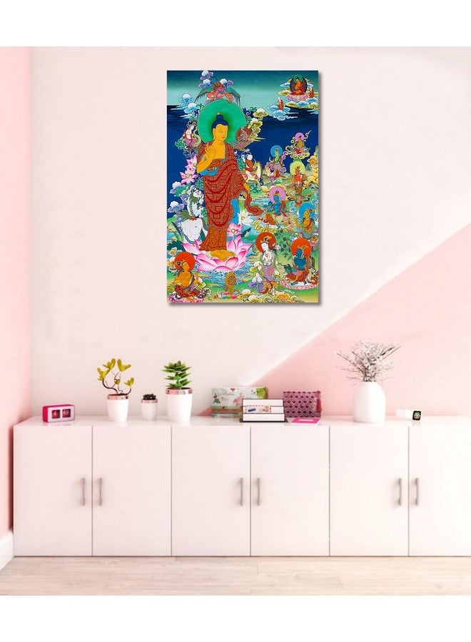 Tamatina Tamatina Thangka Canvas Painting | Lord Buddha on Lotus | Buddhism Art| Traditional Art Painting for Home décor|Size - 13X9 Inches.h462  - Image 1