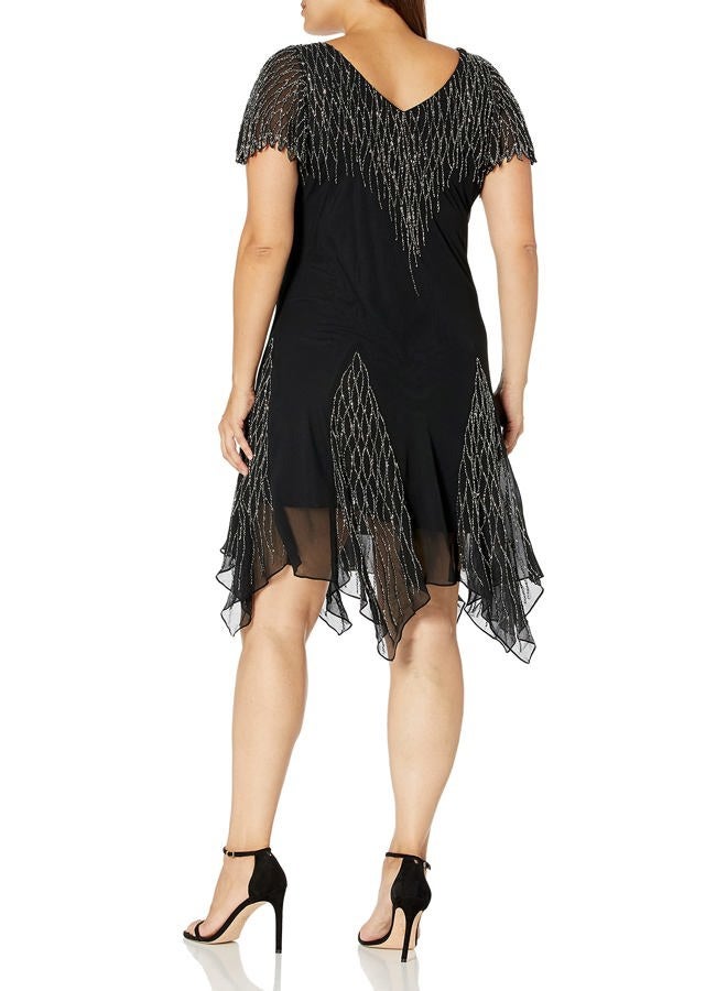 J Kara Women's Plus Size Short Beaded Dress Special Occasion, Black/Mercury, 24 Plus - Image 2